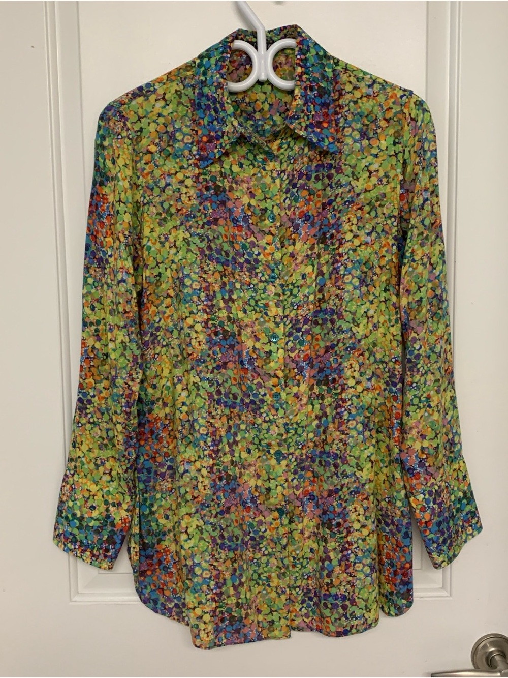 Pure Amici Button Up Tunic Blouse M Rayon Maximalism Colourful Dopamine Artsy